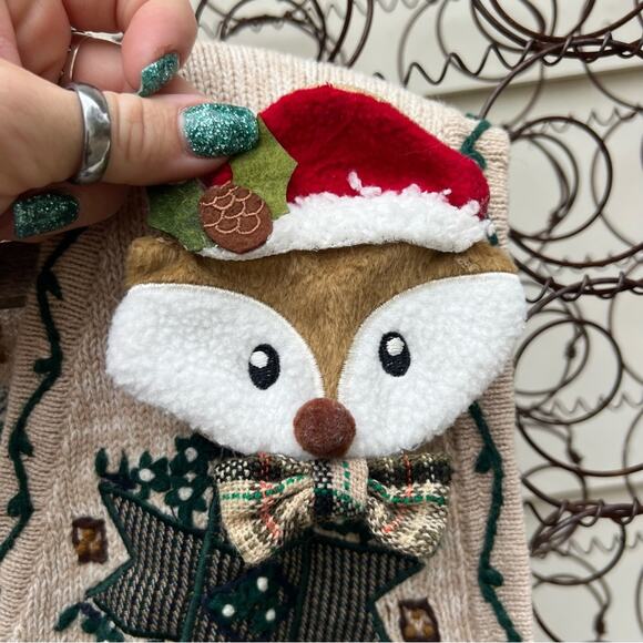 90s Christmas Americana poinsettia fair isle quilt square snowflake sweater vest - Picture 3 of 5